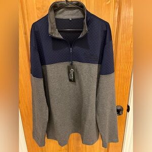 Men’s Gray and Navy Quarter-Zip Pullover with Encore logo XXL